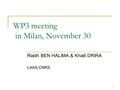 1 WP3 meeting in Milan, November 30 Riadh BEN HALIMA & Khalil DRIRA LAAS-CNRS.