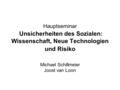 Hauptseminar Unsicherheiten des Sozialen: Wissenschaft, Neue Technologien und Risiko Michael Schillmeier Joost van Loon.