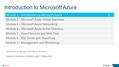 Introduction to Microsoft Azure Introduction to the cloud with Microsoft Azure. Audience: Developers. Architects, and IT Professionals Module 1 – Introduction.