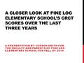 A CLOSER LOOK AT PINE LOG ELEMENTARY SCHOOL’S CRCT SCORES OVER THE LAST THREE YEARS A PRESENTATION BY JUDSON SMITH FOR THE FACULTY AND PARENTS OF PINE.