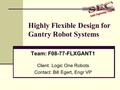 Highly Flexible Design for Gantry Robot Systems Team: F08-77-FLXGANT1 Client: Logic One Robots Contact: Bill Egert, Engr VP.