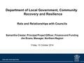 Click to edit Master title style Click to edit Master text styles 0 Department of Local Government, Community Recovery and Resilience Role and Relationships.