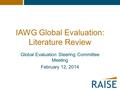 IAWG Global Evaluation: Literature Review Global Evaluation Steering Committee Meeting February 12, 2014.