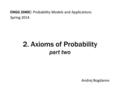 ENGG 2040C: Probability Models and Applications Andrej Bogdanov Spring 2014 2. Axioms of Probability part two.