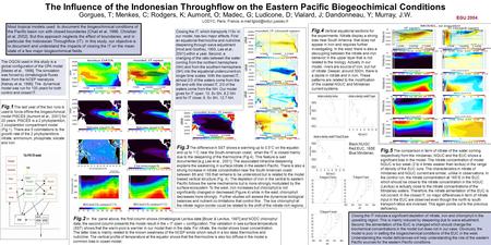 The Influence of the Indonesian Throughflow on the Eastern Pacific Biogeochimical Conditions Fig.1 The last year of the two runs is used to force offline.