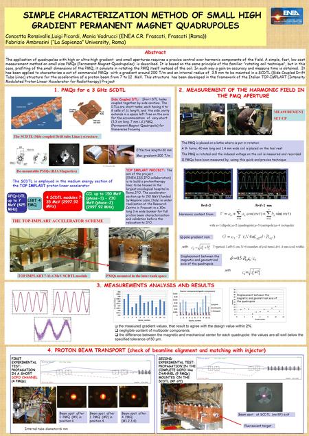 SIMPLE CHARACTERIZATION METHOD OF SMALL HIGH GRADIENT PERMANENT MAGNET QUADRUPOLES Concetta Ronsivalle,Luigi Picardi, Monia Vadrucci (ENEA C.R. Frascati,