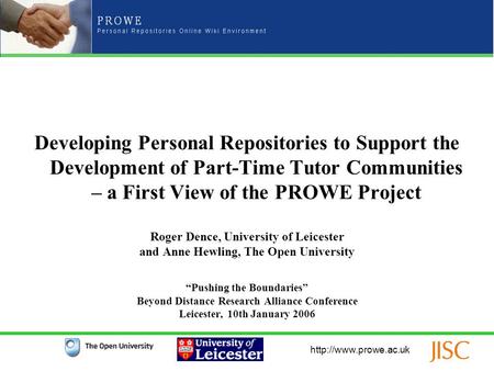 Developing Personal Repositories to Support the Development of Part-Time Tutor Communities – a First View of the PROWE Project Roger.