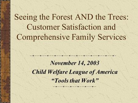 Seeing the Forest AND the Trees: Customer Satisfaction and Comprehensive Family Services November 14, 2003 Child Welfare League of America “Tools that.