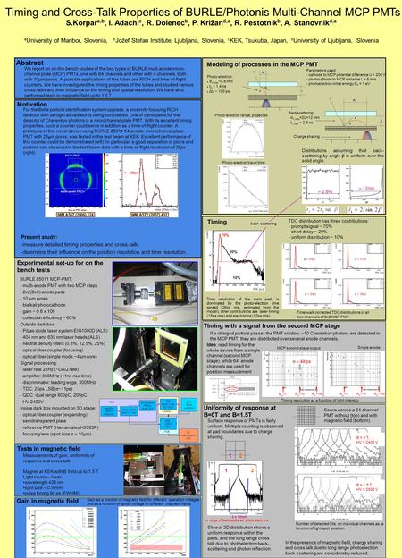 Experimental set-up for on the bench tests Abstract Modeling of processes in the MCP PMT Timing and Cross-Talk Properties of BURLE/Photonis Multi-Channel.