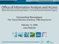 Connecting Stovepipes: The Toxics Release Inventory (TRI) Experience February 13, 2008 Larry Reisman For Conference Purposes Only.