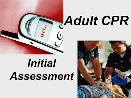 Adult CPR Initial Assessment. Tap & ShoutTap & Shout –Head to Ear –Tap Collar Bone Check for Responsiveness 1. Check for Responsiveness.