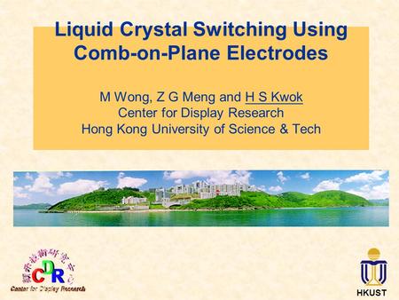 HKUST Liquid Crystal Switching Using Comb-on-Plane Electrodes M Wong, Z G Meng and H S Kwok Center for Display Research Hong Kong University of Science.