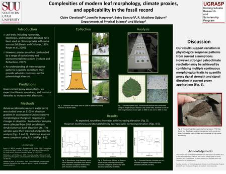 Complexities of modern leaf morphology, climate proxies, and applicability in the fossil record Claire Cleveland 1,2, Jennifer Hargrave 1, Betsy Bancroft.