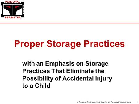 Proper Storage Practices with an Emphasis on Storage Practices That Eliminate the Possibility of Accidental Injury to a Child © Personal Perimeter, LLC,