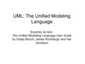 UML: The Unified Modeling Language Excertos do livro: The Unified Modelling Language User Guide by Grady Booch, James Rumbaugh and Ivar Jacobson.