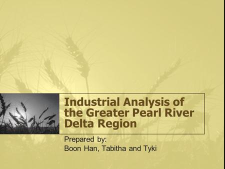 Industrial Analysis of the Greater Pearl River Delta Region Prepared by: Boon Han, Tabitha and Tyki.