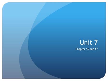 Unit 7 Chapter 16 and 17. Review of Acids and Bases.