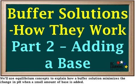 We’ll use equilibrium concepts to explain how a buffer solution minimizes the change in pH when a small amount of base is added. Buffer Solutions -How.