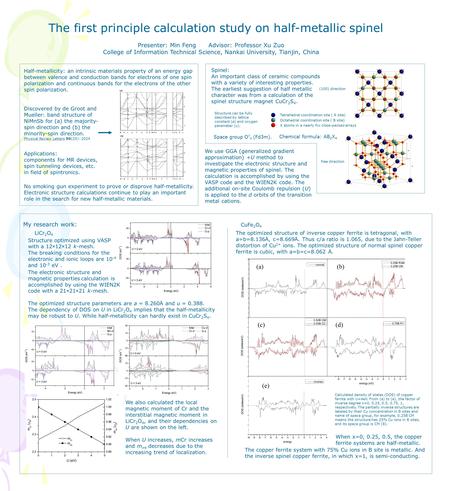 The first principle calculation study on half-metallic spinel My research work: Presenter: Min Feng Advisor: Professor Xu Zuo College of Information Technical.