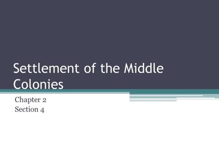 Settlement of the Middle Colonies