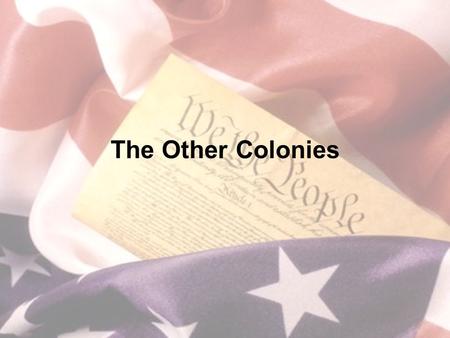 The Other Colonies. What you need to know Locate/identify: –New York, –New Jersey, –Pennsylvania, –Delaware, –Maryland, –North Carolina, –South Carolina,