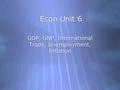 Econ Unit 6 GDP, GNP, International Trade, Unemployment, Inflation.