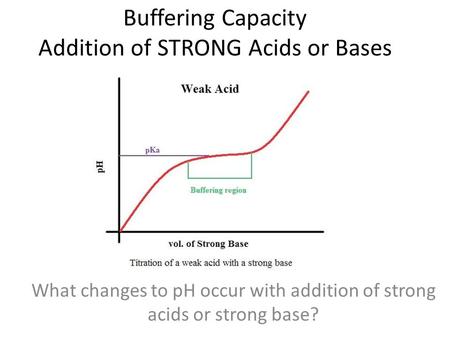 Buffering Capacity Addition of STRONG Acids or Bases What is buffering capacity? What changes to pH occur with addition of strong acids or strong base?