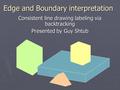 Edge and Boundary interpretation Consistent line drawing labeling via backtracking Presented by Guy Shtub.