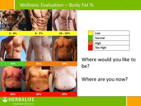 Optimum Normal High Too High Where would you like to be? Where are you now? Optimum Normal High Too High Low Normal High Too High Wellness Evaluation –