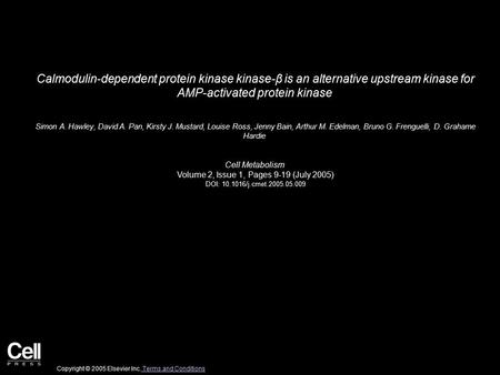 Calmodulin-dependent protein kinase kinase-β is an alternative upstream kinase for AMP-activated protein kinase Simon A. Hawley, David A. Pan, Kirsty J.