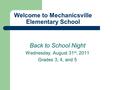 Welcome to Mechanicsville Elementary School Back to School Night Wednesday, August 31 st, 2011 Grades 3, 4, and 5.