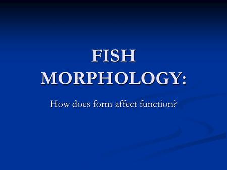 FISH MORPHOLOGY: How does form affect function?. COLORATION Chromatophores Chromatophores Allows a fish to blend in with its environment Allows a fish.