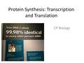 Protein Synthesis: Transcription and Translation CP Biology.