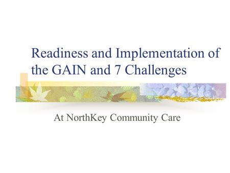 Readiness and Implementation of the GAIN and 7 Challenges At NorthKey Community Care.