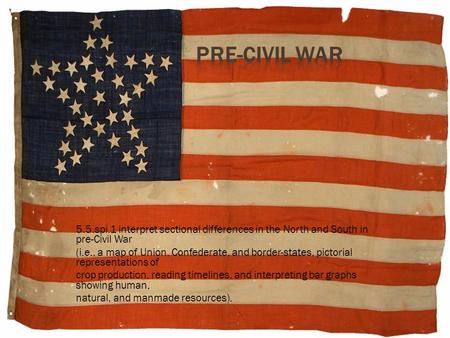 5.5.spi.1 interpret sectional differences in the North and South in pre-Civil War (i.e., a map of Union, Confederate, and border-states, pictorial representations.