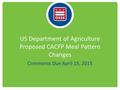 US Department of Agriculture Proposed CACFP Meal Pattern Changes Comments Due April 15, 2015.