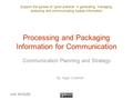 Support the spread of “good practice” in generating, managing, analysing and communicating spatial information Processing and Packaging Information for.