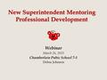 New Superintendent Mentoring Professional Development Webinar March 26, 2015 Chamberlain Pubic School 7-1 Debra Johnson.