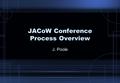 JACoW Conference Process Overview J. Poole. JACoW Conference Process Overview, TM KEK, November 2008, J. Poole 2 The Editor’s Objective Produce a set.