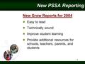 1 New PSSA Reporting New Grow Reports for 2004 Easy to read Technically sound Improve student learning Provide additional resources for schools, teachers,