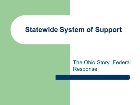 Statewide System of Support The Ohio Story: Federal Response.