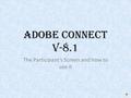 Adobe Connect V-8.1 The Participant’s Screen and how to use it.