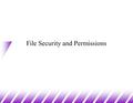 File Security and Permissions. File Permissions (1) u With respect to a particular file, Unix divides the set of all users on a system into three categories: