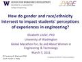 How do gender and race/ethnicity intersect to impact students' perceptions of experiences in engineering? Elizabeth Litzler, PhD University of Washington.