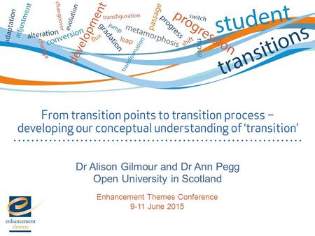 Dr Alison Gilmour and Dr Ann Pegg Open University in Scotland Enhancement Themes Conference 9-11 June 2015.