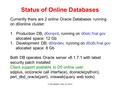 V.Sirotenko, July 26 2001 Status of Online Databases Currently there are 2 online Oracle Databases running on d0online cluster: 1.Production DB, d0onprd,