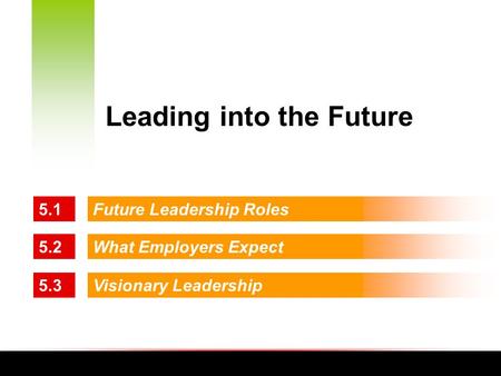 5.1Future Leadership Roles 5.2What Employers Expect 5.3Visionary Leadership Leading into the Future.