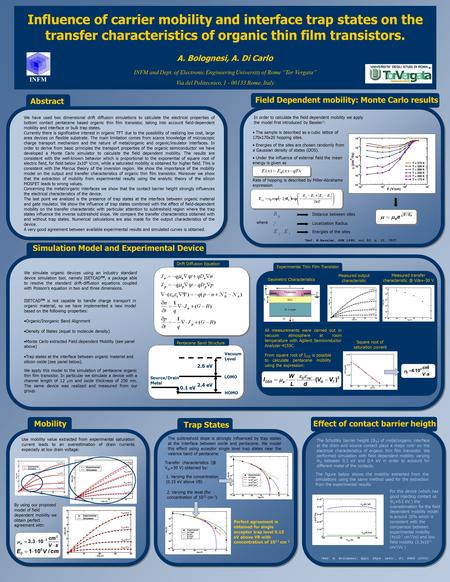 Influence of carrier mobility and interface trap states on the transfer characteristics of organic thin film transistors. INFM A. Bolognesi, A. Di Carlo.