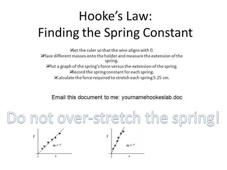 Hooke’s Law: Finding the Spring Constant  Set the ruler so that the wire aligns with 0.  Place different masses onto the holder and measure the extension.