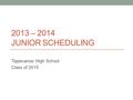 2013 – 2014 JUNIOR SCHEDULING Tippecanoe High School Class of 2015.